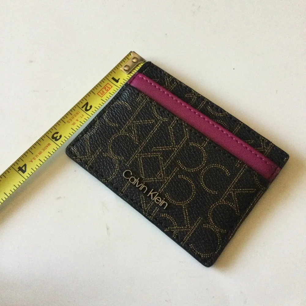 CALVIN KLEIN PIN DOT LOGO CARD CASE BROWN AND SALSA NWOT